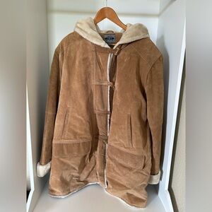 Tan Suede Hooded Coat with Toggle Closures